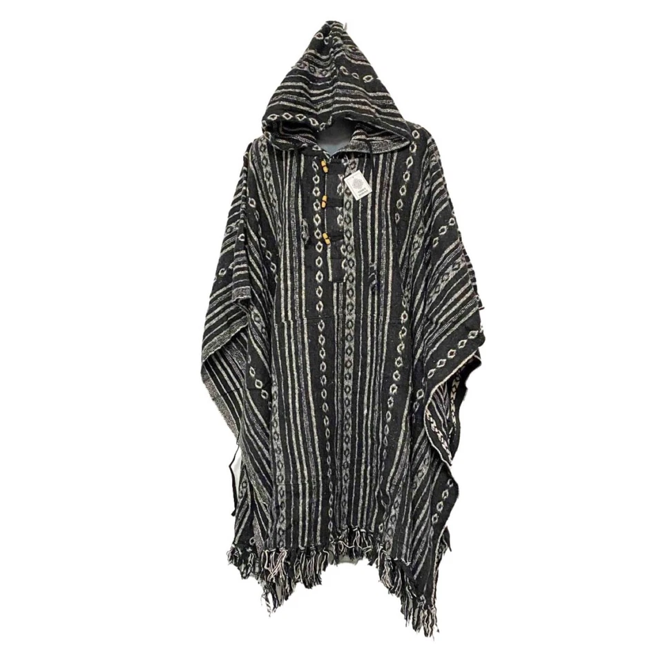 Хлопковое пончо унисекс богемная баха шаль фестиваль хиппи открытый серфинг мексиканский капюшон - Изображение 1 из 1