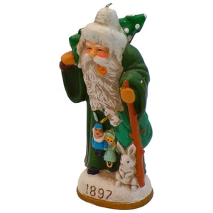 1986 Father Christmas Figurine 1897 Green Coat Rabbit Toys Vintage Holiday Decor - Picture 1 of 11