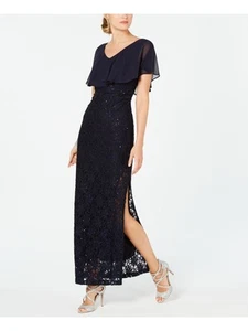 CONNECTED APPAREL Womens Navy Sequined Short Sleeve V Neck Maxi Sheath Dress 6 - Picture 1 of 3
