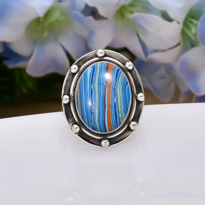 Anillo Arco Iris Calsilica Plata de Ley 925 Sólida, Regalo de Navidad, Anillo Único Foto 1 de 4