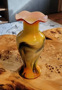 JUGENDSTIL INNENFANG GLAS VASE MUNDGEBLASEN 21 cm GESCHWIEFTE FORM TOP ZUSTAND - Bild 1 von 6