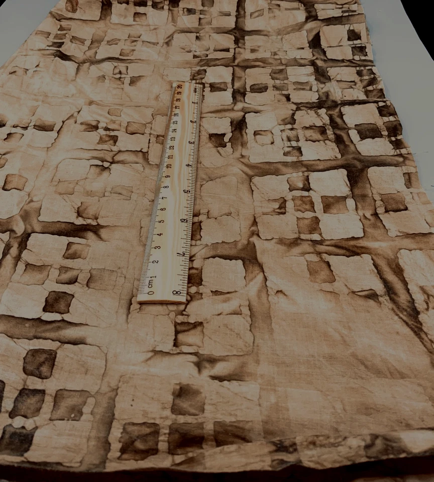 Batik Look BROWN TAN MOTTLED Squares Cotton Fabric Blender Remnant 20" x 44" - Image 1 of 1