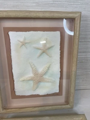 Vintage seashell framed paper art lot of 4 artist signed post modern coastal - Image 1 of 4