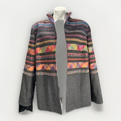 Chaqueta Blazer Coldwater Creek 20W Denim Acolchada y Cuentas Frente Abierto Foto 1 de 4