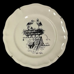 Sarreguemines Pottery Signed Robert Kuven Stork Plate Rare Alsace France - Picture 1 of 6