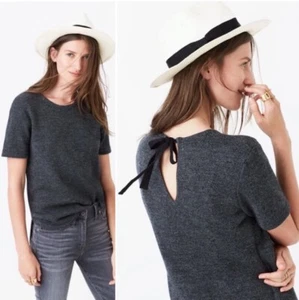 Madewell Tie Back Sweater Short Sleeve Top Wool Blend Small Heather Charcoal EUC - Picture 1 of 22