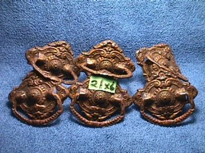 6 MATCHING Vintage ORNATE Brass Plated VICTORIAN Design DRAWER Hardware PULLS - Image 1 of 4