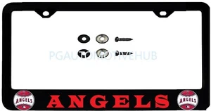 License Plate Frame Black Stainless Steel Vinyl Lettering FOR ANGELS BASEBALL - Foto 1 di 3