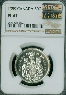 1959 CANADA 50 CENTS NGC PL67 PQ MAC FINEST GRADE MAC SPOTLESS . - Image 1 of 4