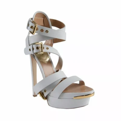 DSQUARED2 SANDALIA DE MOTOCICLISTA CON TIRAS DE CUERO BLANCO ZAPATOS DE TACÓN TALLA 9 UE 39 VENTA AL POR MENOR $1550 Foto 1 de 4