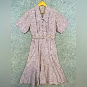 Vintage 1980s Handmade Floral Dress Size S Purple Floral A-line Below Knee Flare - Picture 1 of 10