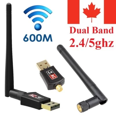 600Mbps Wireless USB WiFi Network Adapter Dual Band 2.4 & 5ghz w/Antenna For PC - Image 1 of 2