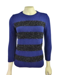 NWT Ann Taylor Wool/cashmere 3/4 sleeves Black Blue striped Sweater Size XS - Picture 1 of 7