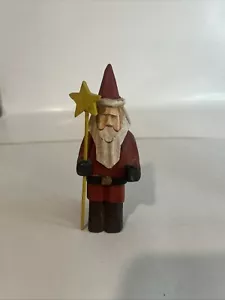 Carved Wood Santa Removable Star Folk Art Rustic 1980s 6” Figurine. - Picture 1 of 4