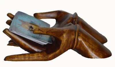 HAND CARVED HANDS BUSINESS CARD HOLDER NATURAL ISLAND BEACH TROPICAL NAUTICAL