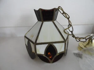 Hanging Stained Glass Lamp Light Glass Octagon Works 7 1/2" Diameter Hard Wired - Picture 1 of 6
