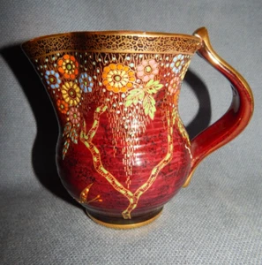 VINTAGE ART DECO CROWN DEVON FIELDINGS RED LUSTRE JUG ~ FLORAL DECORATION 4.25" - Picture 1 of 6