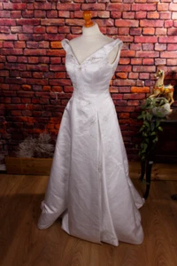 Vintage Brautkleid elegant weiß Schleppe Perlen Satin Hochzeitskleid 34 - Bild 1 von 7