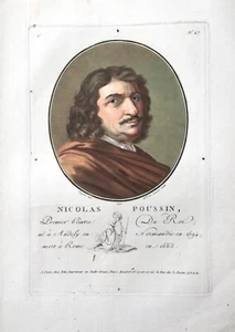 1791 NICOLAS POUSSIN PEINTRE PITTORE Incisione a colori - Imagen 1 de 2