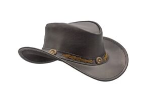 Men's Black Genuine Leather Cowboy Western Hat