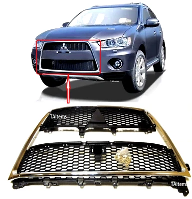FRONT BUMPER GRILLES+CHROME TRIM 3PCS. FITS FOR MITSUBISHI OUTLANDER 2010-2013 - Image 1 of 4