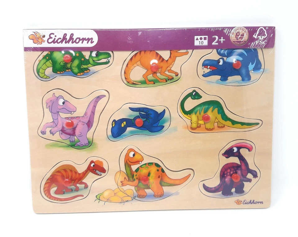 Eichhorn Baby Wooden Toy Pin Puzzle Jigsaw Baby Dinosaur 9 parts age 2+ #5458-1 - Image 1 of 1