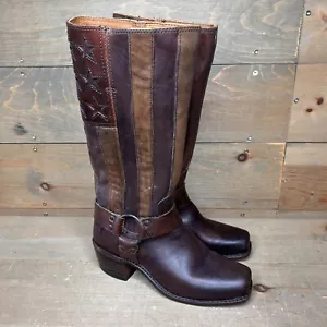 Frye Harness 15R 150th Anniversary Brown Biker Boots Square Toe Pull On Women 6 - Picture 1 of 11