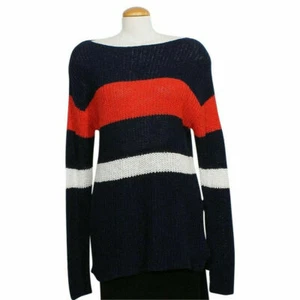 RALPH LAUREN Navy Blue Red Pearl Striped Linen Cotton Sweater L - Picture 1 of 4