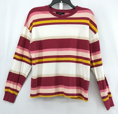 Camisa pulóver Forever 21 para mujer mediana rosa a rayas manga larga cuello redondo Foto 1 de 4