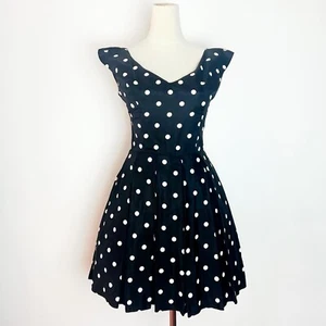 TAFFETA & CRINOLINE 80’s 80s Does 50’s 50s Vintage Black White Polka Dot Dress S - Picture 1 of 10