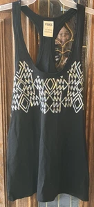 Pink Victoria's Secret schwarzes Racerback-Tanktop Größe S geometrisches Muster gebraucht, in einwandfreiem Zustand silberne Pailletten - Bild 1 von 8