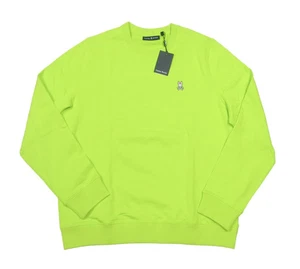 Psycho Bunny Men Acid Lime Green Logo Crewneck French Terry Sweatshirt SIZE L - Picture 1 of 3