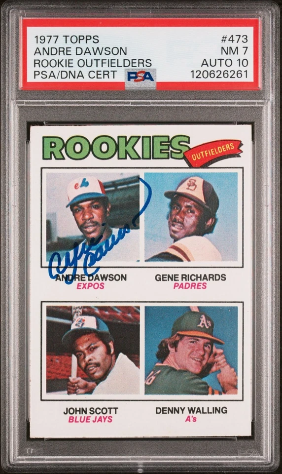 1977 Topps #473 Andre Dawson Firmado RC PSA 7 10 Auto Cubs Expos Salón de la fama Autografiado Foto 1 de 1