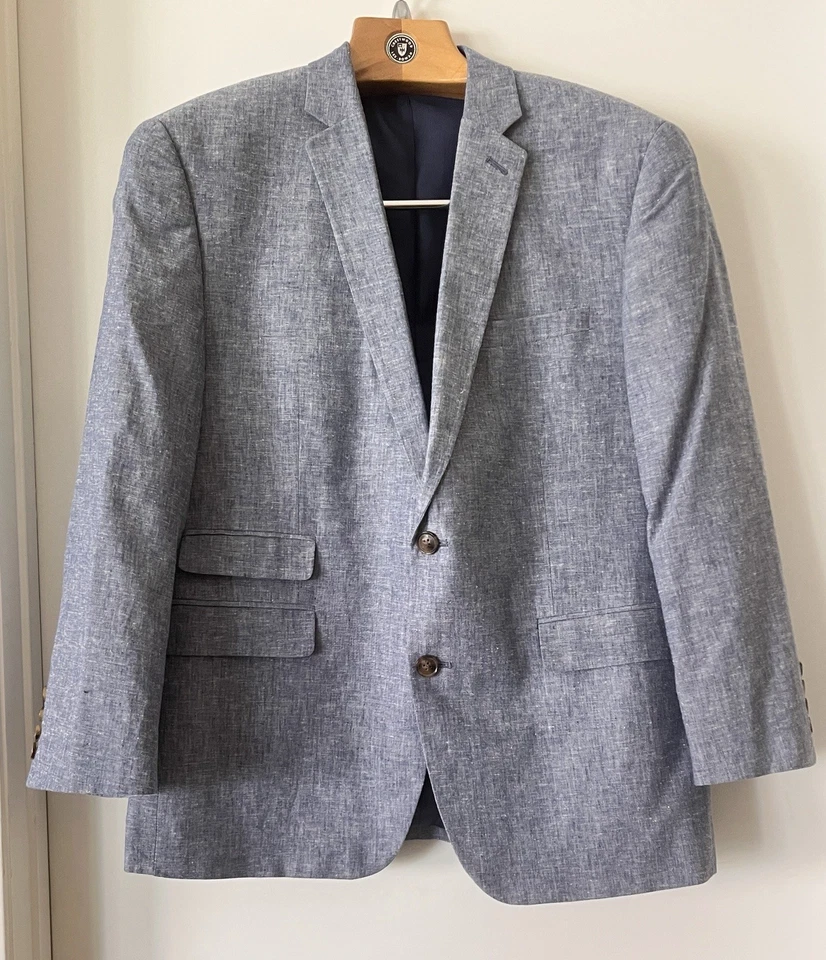 Blazer Bar III Traje Chaqueta Abrigo Deportivo Mezcla de Lino Texturizado Azul Brezo Sin Usar Foto 1 de 4