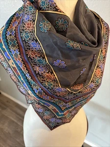 Vintage The Specialty House Japan Seidentuch grau bunt Blumen geometrisch - Bild 1 von 8