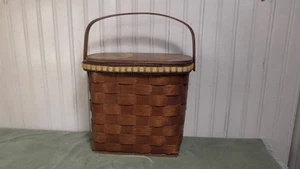 Vintage Basketville Putney Vermont Horse Logo Woven Wood Basket Handles lined - Picture 1 of 11