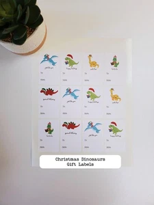 Geschenkanhänger Dinosaurier Weihnachten | Weihnachtsgeschenk Aufkleber Etiketten - Bild 1 von 6