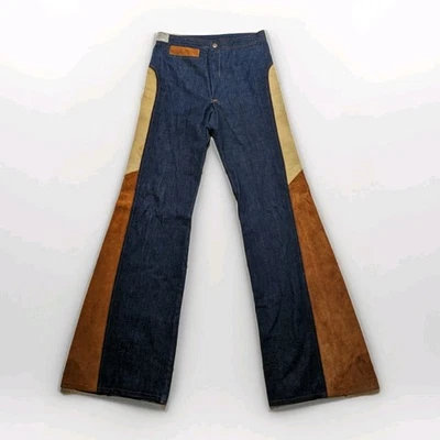 Pantalones Campana Vintage Años 70 Con Gamuza Dos Tonos Por Wear & Tear 30x34x13 Foto 1 de 4