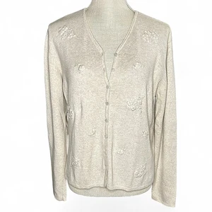 Jeanne Pierre Sweater Womens Medium Floral Embroidered Cardigan Pullover Vintage - Picture 1 of 15