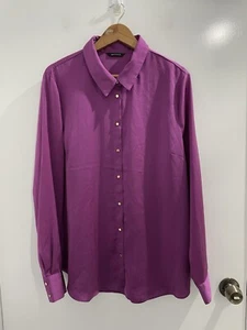 Portmans Purple Magenta Shirt Size 16 Satin Feel Button Up Long Sleeve (F2) - Picture 1 of 7