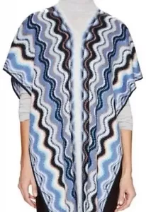 MISSONI Wool Stripe Zig Zag RUANA Poncho Shawl Sweater Shrug Sweater Blue NEW - Picture 1 of 2