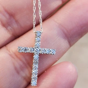 10K SOLID WHITE GOLD 1/4 CTTW DIAMOND CROSS ROPE CHAIN NECKLACE- 18"IN - Picture 1 of 24