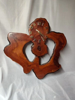 Vintage Wood Tree Slab Wall Clock glazed Rustic 70s Large Retro Wall Art - Image 1 of 4