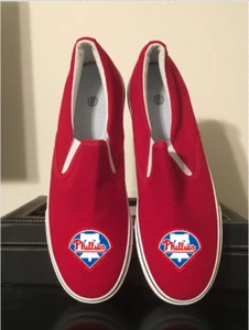 Philadelphia Phillies Baseball Team Casual Shoes Men's Sz 10 Red Slip On Comfort - Picture 1 of 6
