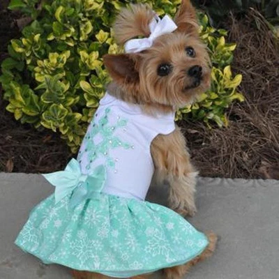 Clearance Sale Turquoise Crystal Dog Dress & Matching Leash Sizes XS-S-M-L - Image 1 of 3