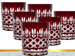 Whiskey Lens Lead Glass Roman 6 Piece (298 Carr) Red Crystal Whiskey Glasses