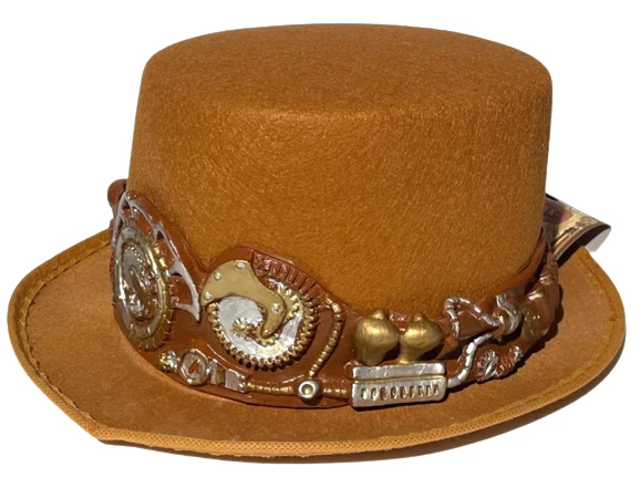 Adulto MARRÓN STEAMPUNK SOMBRERO DE COPA Goma Gadget Banda Punk Bronceado Bala Disfraz Occidental Foto 1 de 4