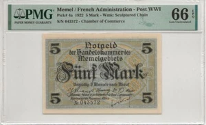 1922 Memel area 5 mark Lithuania Klaipeda PMG 66 EPQ - Picture 1 of 2