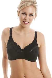 Camille Womens Non Wired Full Cup Black Mastectomy Bra - Bilateral Pockets - Picture 1 of 6