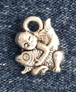Japanese BOY holding Koi Fish Detailed Tibet Silver Charm Bookmark - Picture 1 of 2